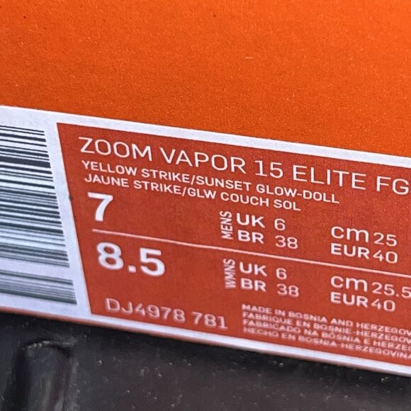 NEW Nike Zoom Vapor 15 Elite FG Yellow Strike Sunset DJ4978-781 Men Size 7 main image 7
